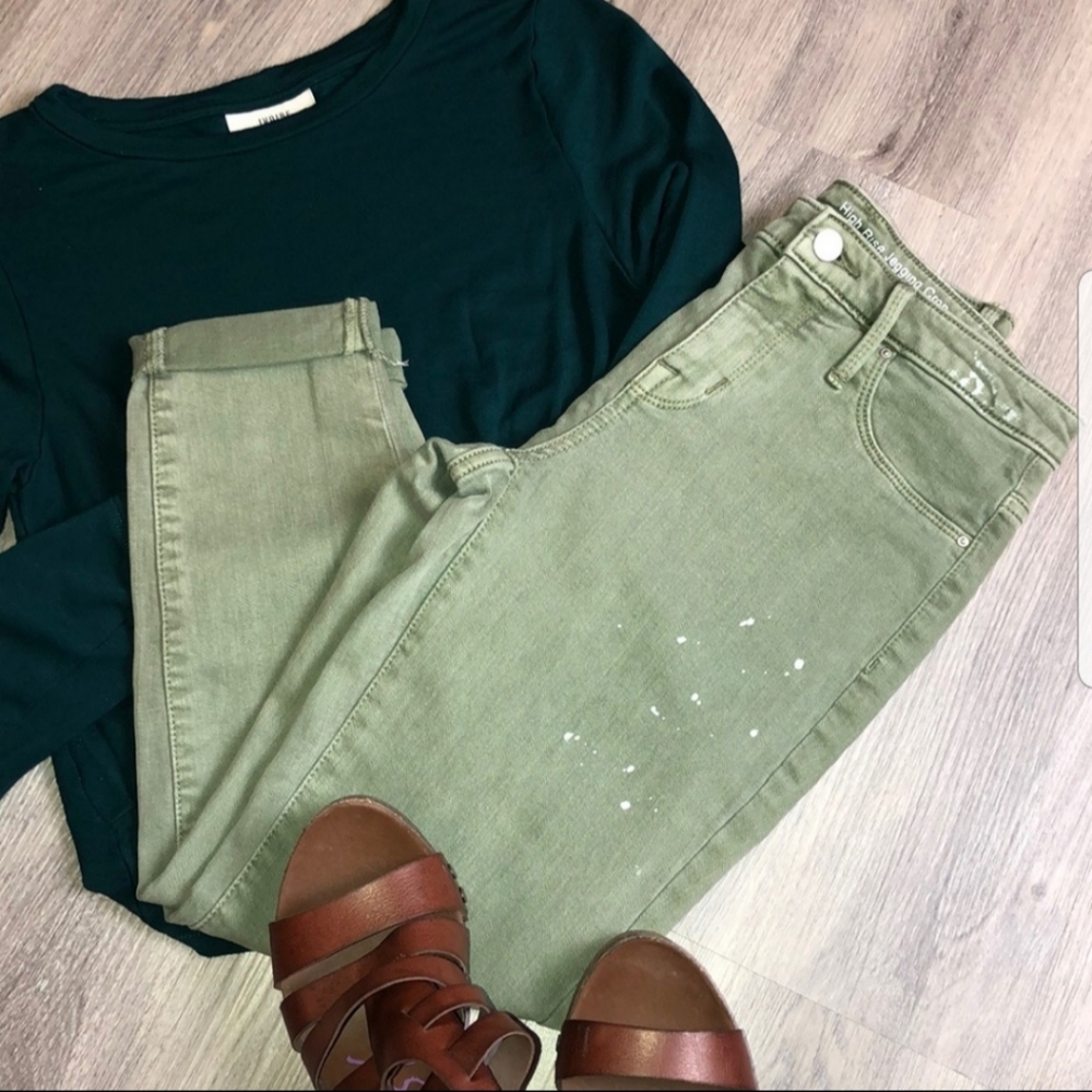 Army green high rise high waisted jeans